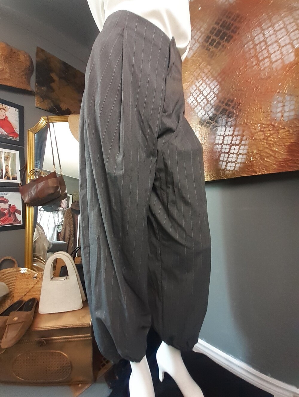 Zara Nwt Pinstripe Balloon Hem Trousers - Gray - Picture 13 of 16